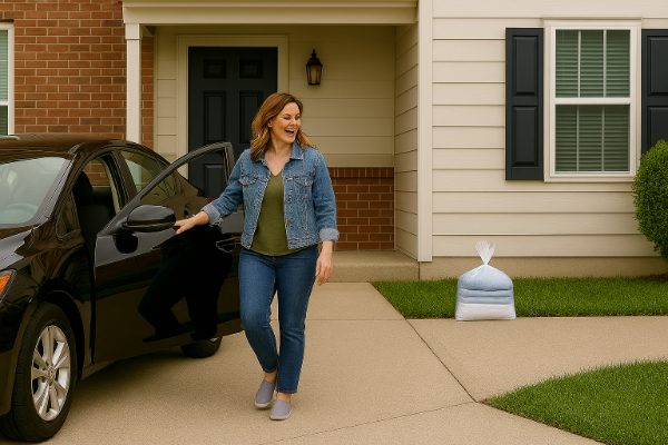 Woman Coming Home To Delivered Laundry 600X400